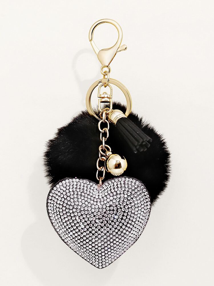 Party 1pc Women Rhinestone-Studded Korean Solid Color Heart-Shaped Keychain With Love, Ball, Perfect For Valentine's Day, Mother's Day, Wedding Favors Car Accessories Bag Charm School Cute Goth Y2k