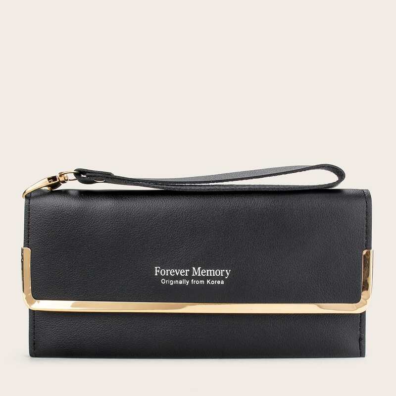 

Letter Graphic Metal Edge Purse, Black