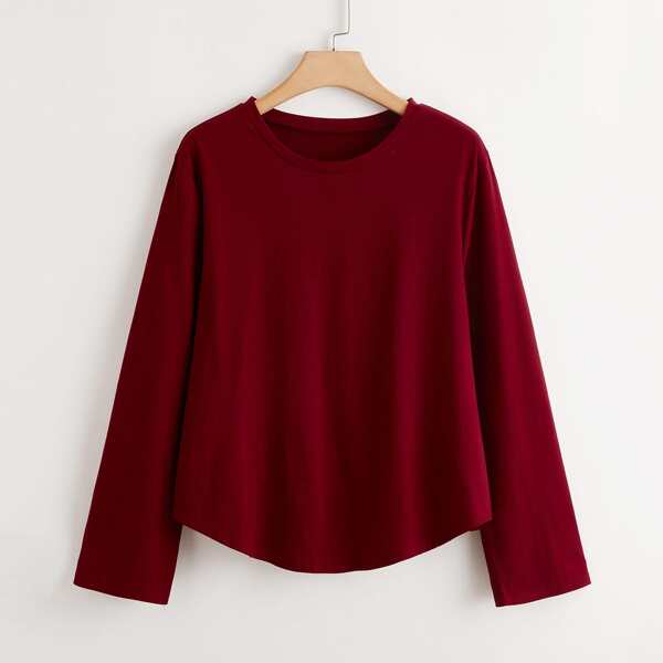 

Plus Solid Long Sleeve Tee, Burgundy