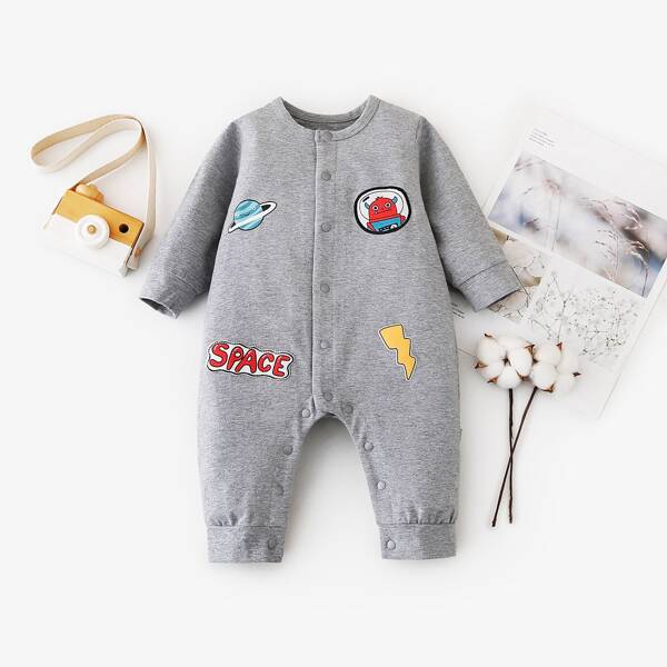 

Baby Unisex Cartoon Graphic Jumpsuit, Grey