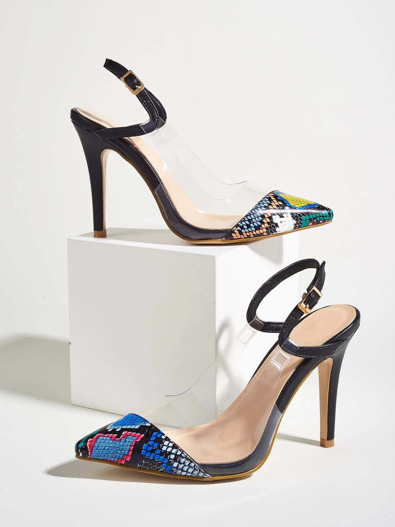 snakeskin slingback pumps