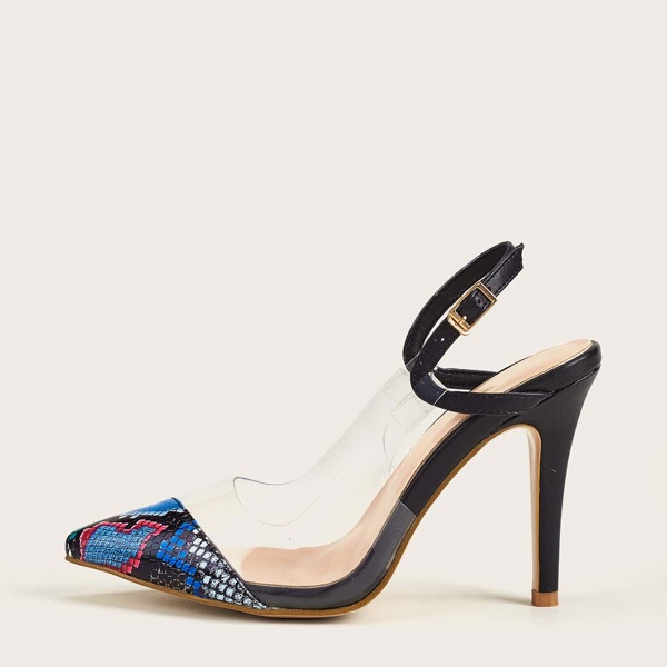 

Clear Detail Snakeskin Slingback Pumps, Multicolor