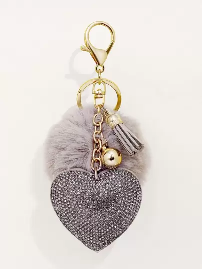 1 件女士心形天鹅绒钥匙扣，带水钻细节和爱心字母吊坠，非常适合情人节、母亲节、婚礼和新娘送礼会礼物情人节汽车配件包魅力学校可爱哥特 Y2k