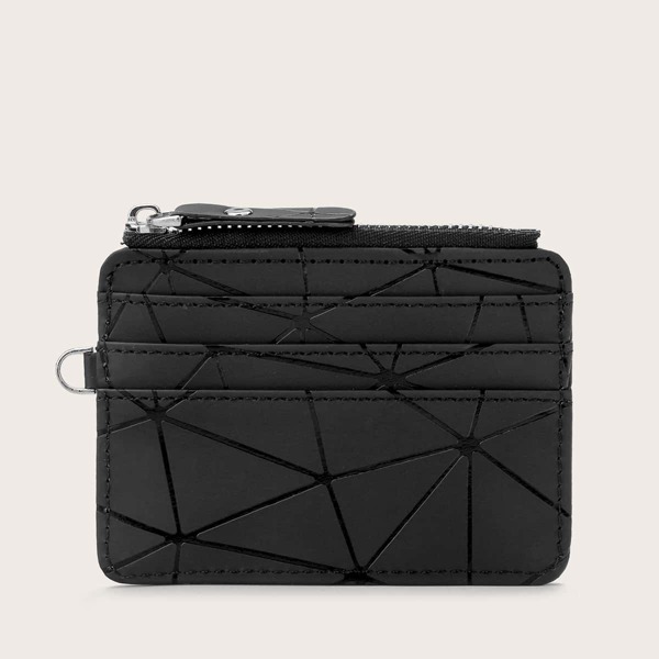 

Geometric Embossed Purse With Card Slot, Black