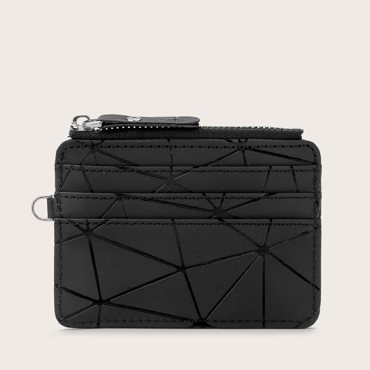 

Geometric Embossed Purse With Card Slot, Black