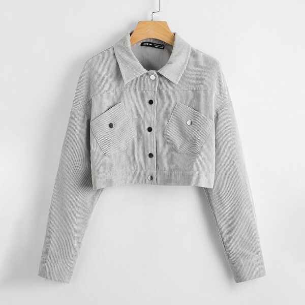

Corduroy Dual Pocket Crop Jacket, Light grey