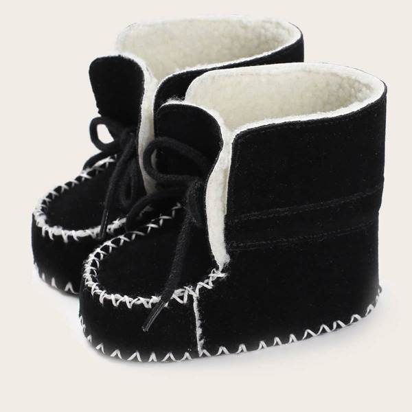 

Baby Boy Tie Front Stitch Trim Boots, Black
