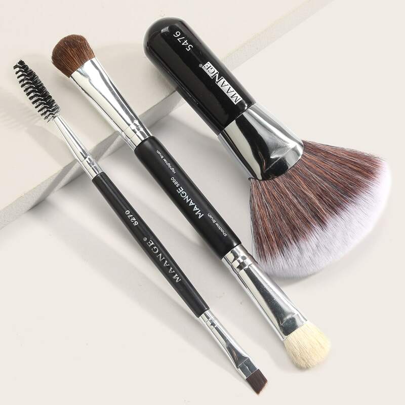 

3pcs Double Head Makeup Brush Set, Black