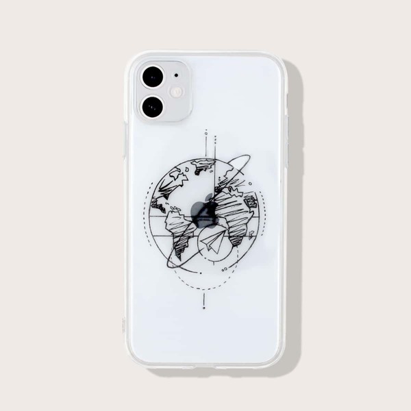 

1pc Globe Pattern iPhone Case, Clear