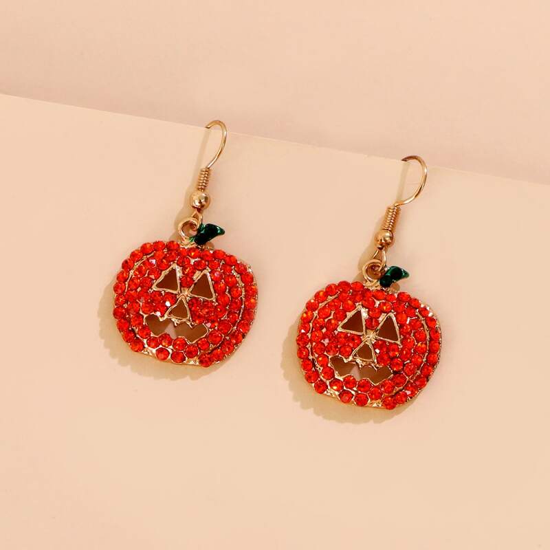 

Rhinestone Pumpkin Drop Earrings, Orange