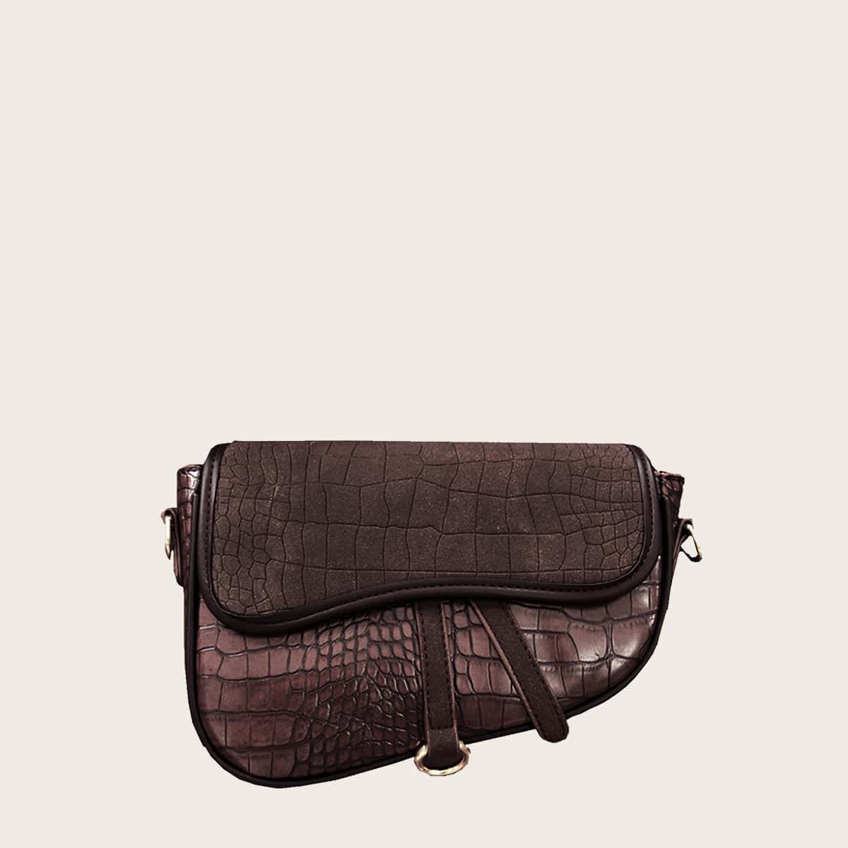 

Croc Embossed Saddle Bag, Coffee brown