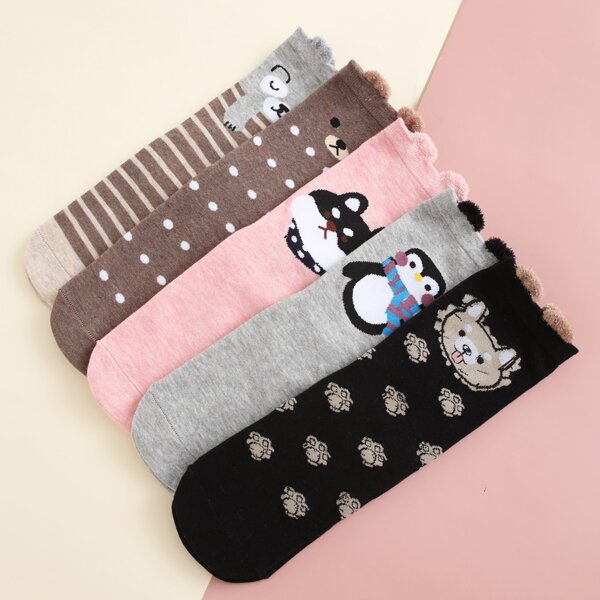 

5pairs Cartoon Graphic Socks, Multicolor