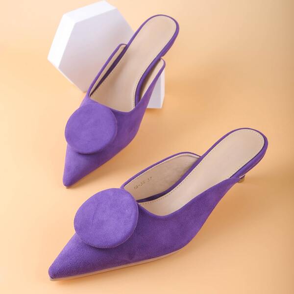 

Round Decor Kitten Heeled Mules, Purple