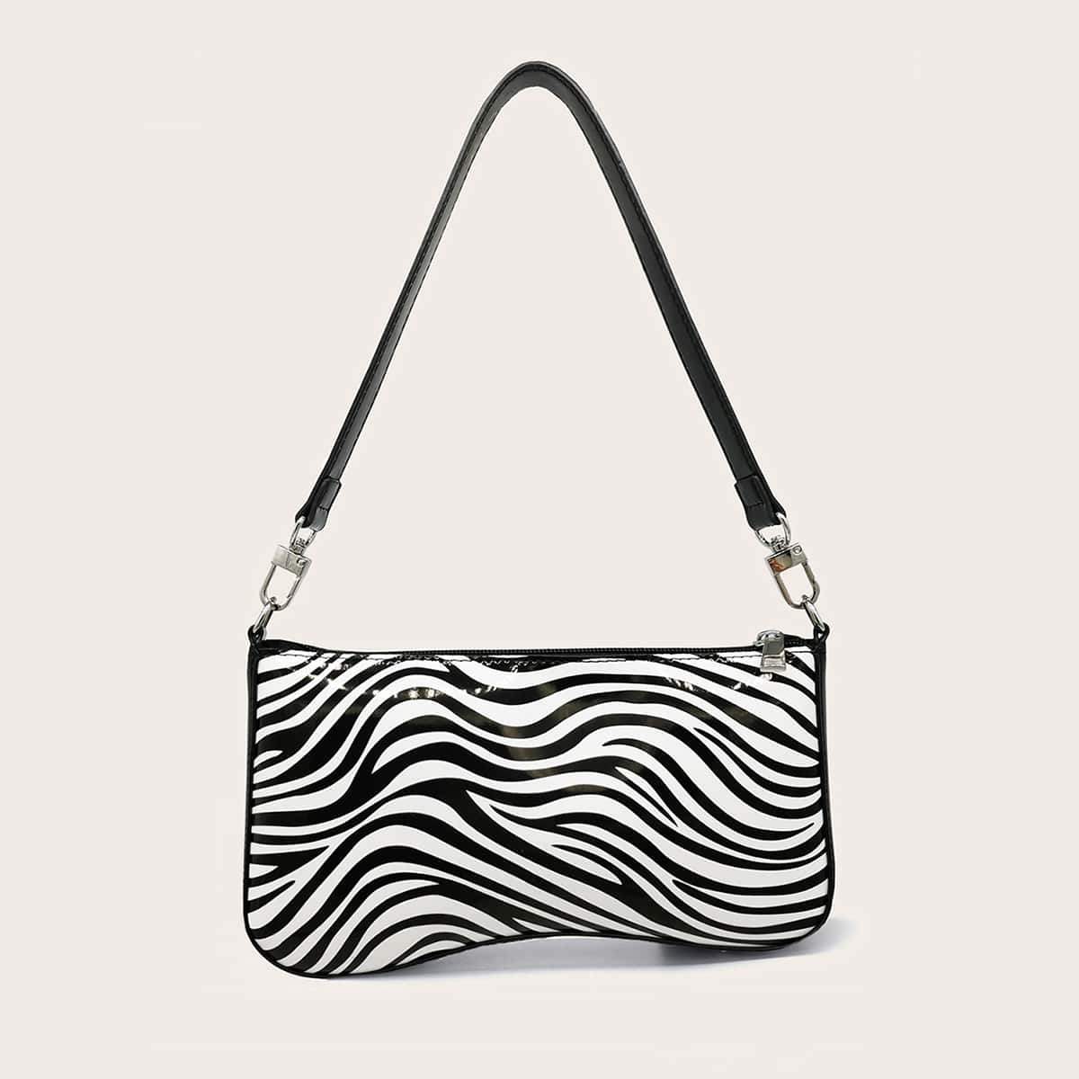

Zebra Print Baguette Bag, Black and white