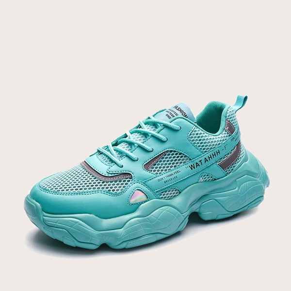 

Men Lace-up Front Letter Graphic Chunky Sneakers, Blue