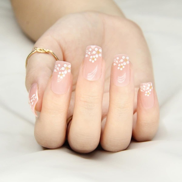 

24pcs Flower Pattern False Nail With 1sheet Tape & 1pc Nail File, Multicolor