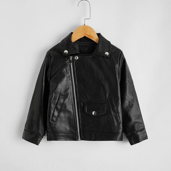 

Toddler Boys PU Leather Zip-up Jacket, Black