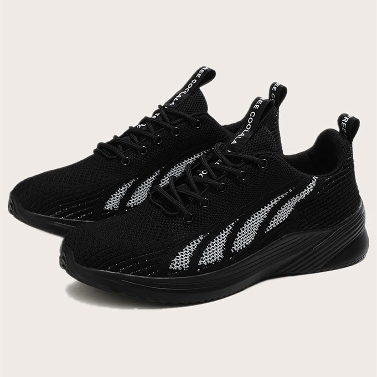 

Guys Lace-up Front Low Top Knit Chunky Sneakers, Black
