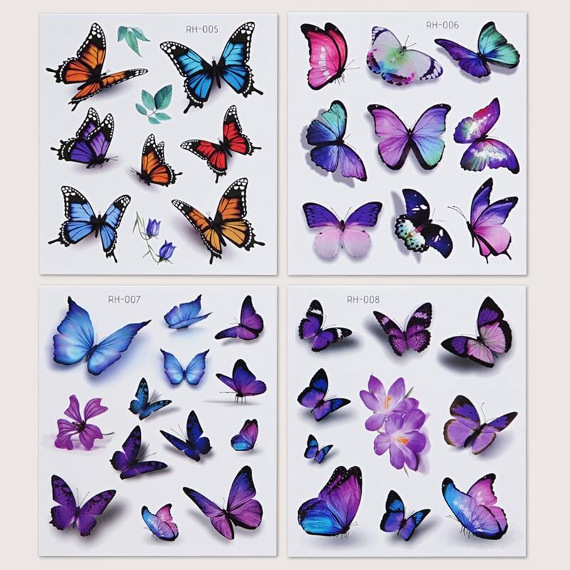 

4sheets Butterfly Pattern Tattoo Sticker, Multicolor