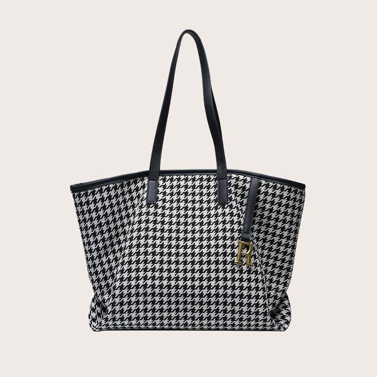

Houndstooth Tote Bag, Black and white