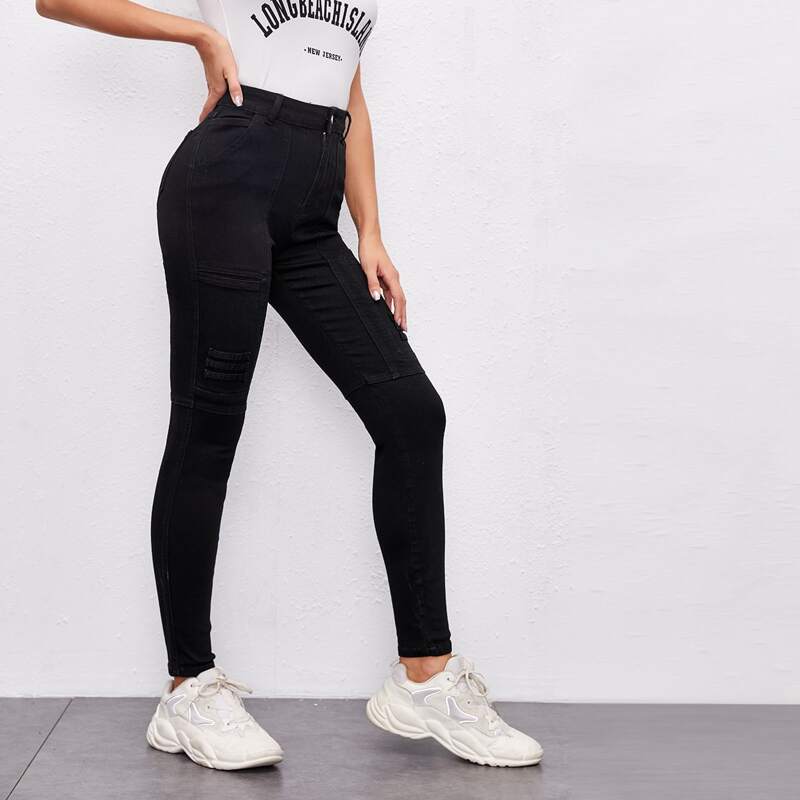 

Slant Pocket Skinny Jeans, Black