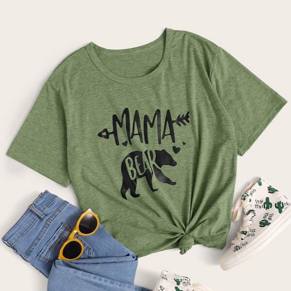 

Plus Letter & Cartoon Graphic Tee, Olive green