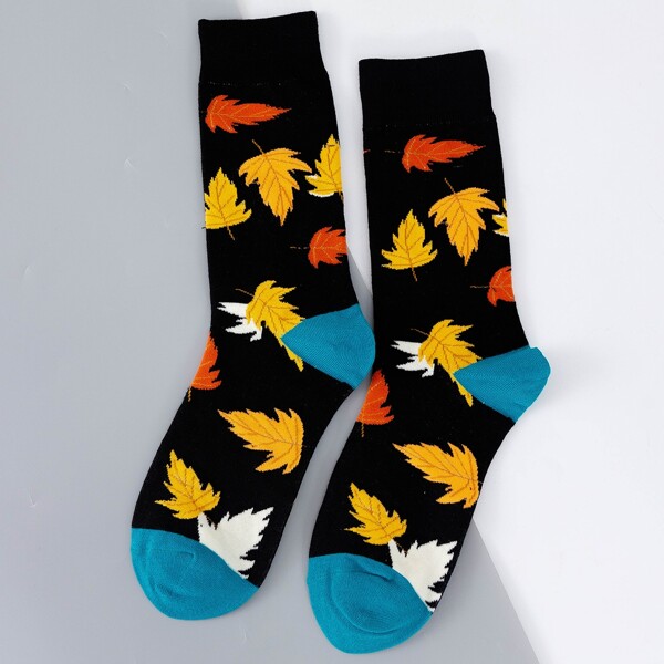 

Men Leaf Pattern Socks, Multicolor
