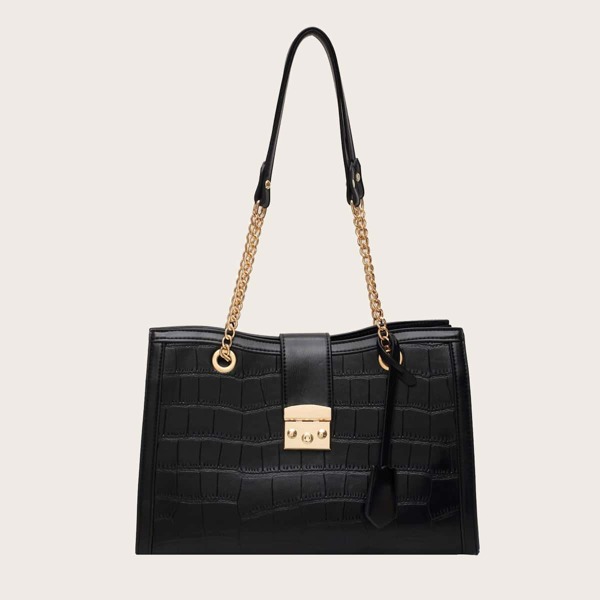 

Croc Embossed Tote Bag, Black