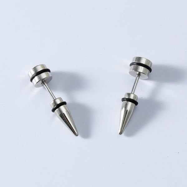 

Men Cone Design Double Stud Earrings, Silver