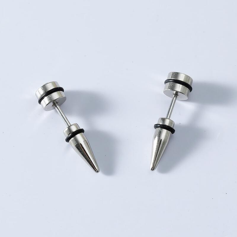 

Guys Cone Design Double Stud Earrings, Silver