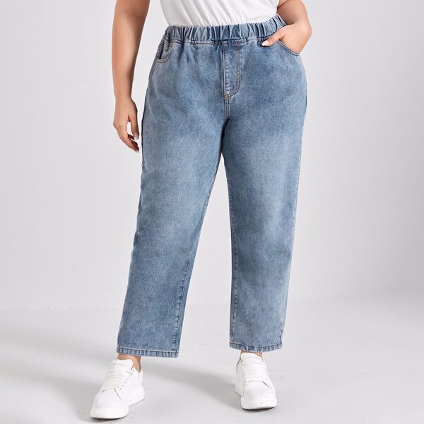 

Plus High Waist Slant Pocket Jeans, Medium wash