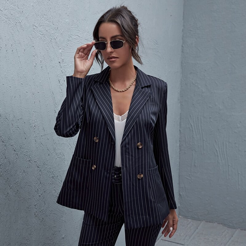 

Double Button Striped Blazer, Navy blue