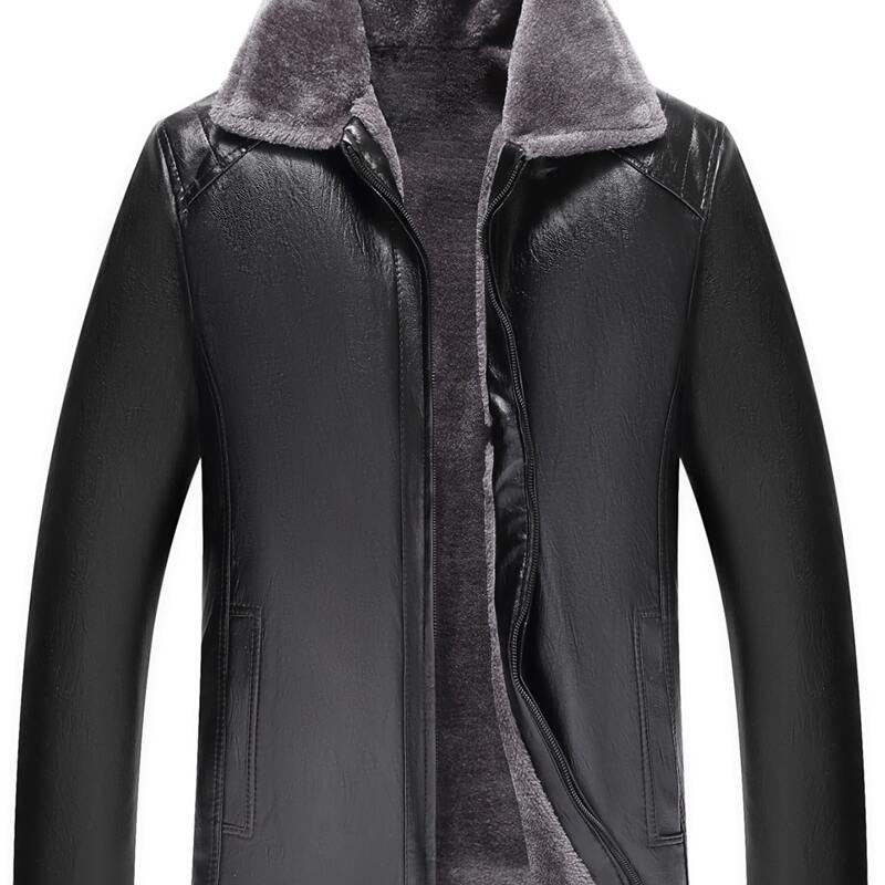 

Guys Sherpa Lined PU Leather Jacket, Black
