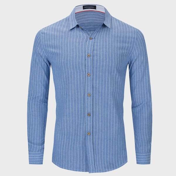 

Men Vertical Striped Button Up Shirt, Blue