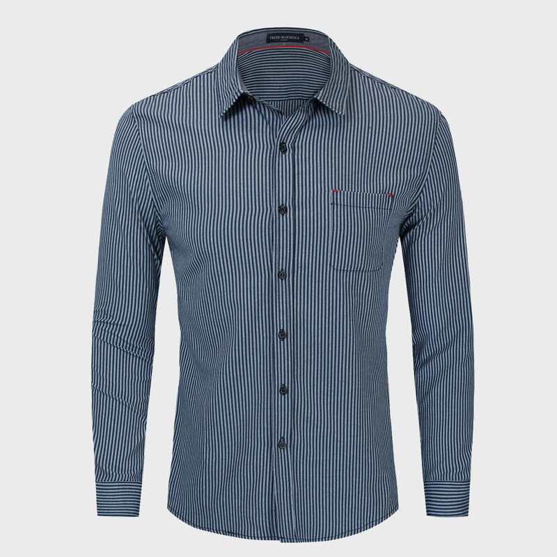 

Men Pinstriped Pocket Front Shirt, Dusty blue