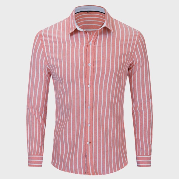 

Men Striped Button Up Shirt, Coral pink