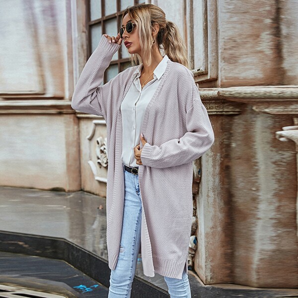 

Drop Shoulder Open Front Cardigan, Dusty purple