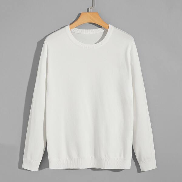 

Men Solid Round Neck Sweater, White