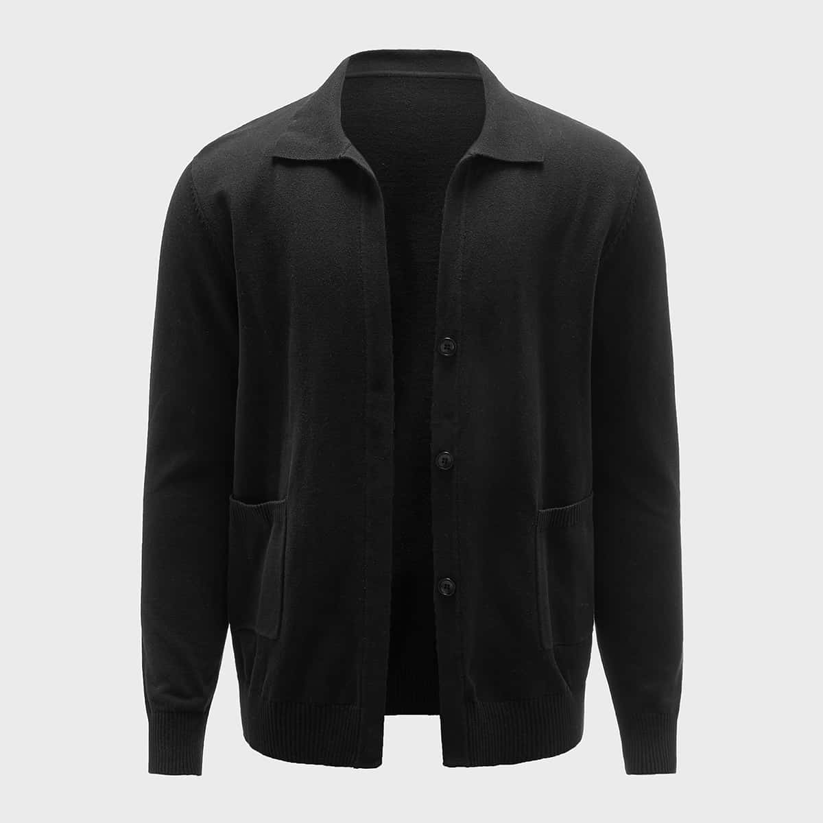 Guys Dual Pocket Button Front Cardigan, Black
