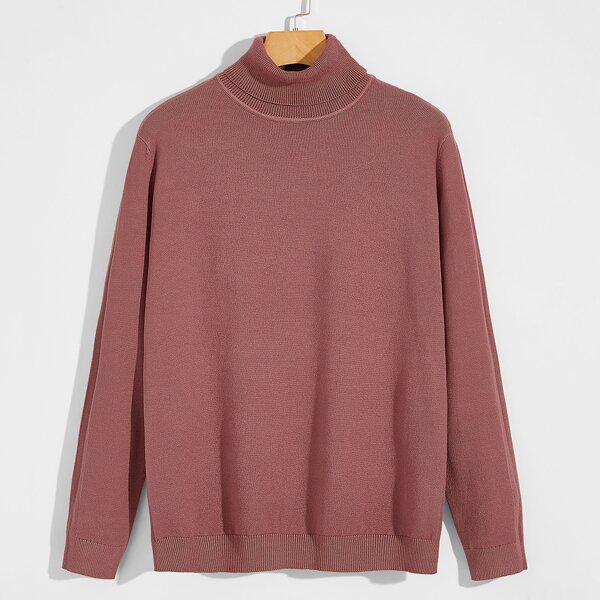 

Men Solid Turtleneck Sweater, Dusty pink