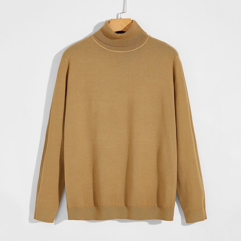 Guys Solid Turtleneck Sweater, Camel