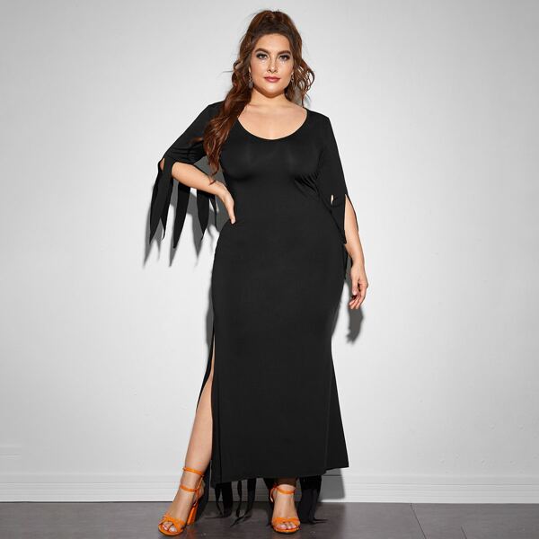 

Plus Split Thigh Streamer Dress, Black