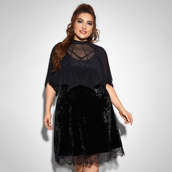 

Plus Sheer Mesh Crop Top Without Cami Dress, Black