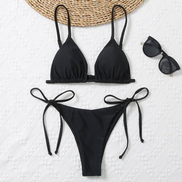 

Triangle Tie Side Bikini Swimsuit, Black