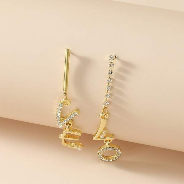 

Rhinestone Decor Letter Drop Earrings, Gold