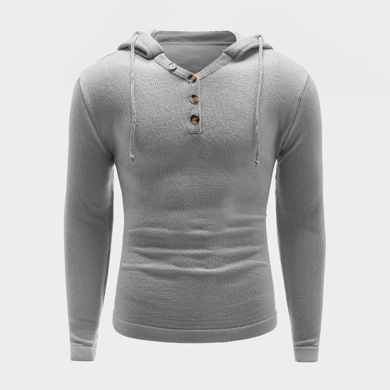 

Guys Ribbed Knit Drawstring Hooded Sweater, Light grey