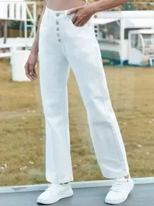 Jeans con bolsillo oblicuo con botón delantero - Blanco - Ver 1