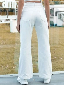 Jeans con bolsillo oblicuo con botón delantero - Blanco - Ver 2