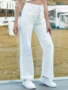 Jeans con bolsillo oblicuo con botón delantero - Blanco - Ver 4