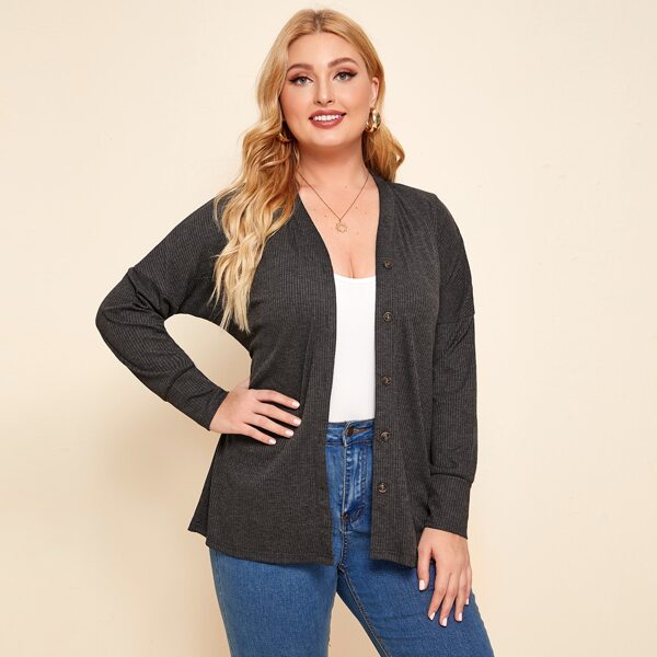 

Plus Button Up Drop Shoulder Jacket, Dark grey